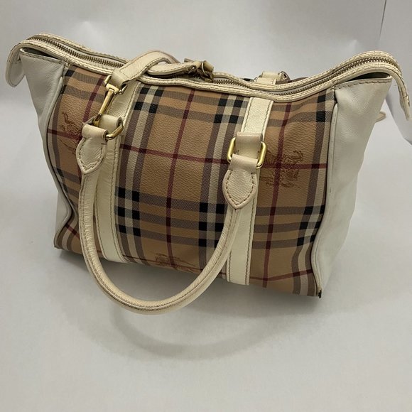 BURBERRY HAYMARKET PATENT COLOURS MEDIUM CHATTON CHECK TOTE WHITE - Picture 6 of 16